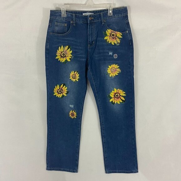 Misslook Women's Sunflower Floral Jeans Straight Leg Size L (31 x 30) NWT - Picture 2 of 9